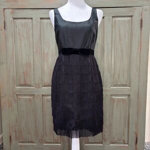 Vintage Kate Spade Black Fringe Silk Midi Dress